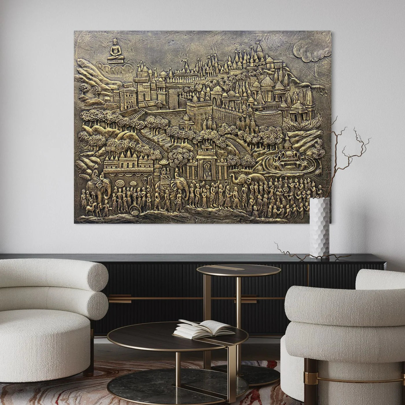 4x3 Unframed Palitana Shatrunjay Mountain 3D Relief Mural Art