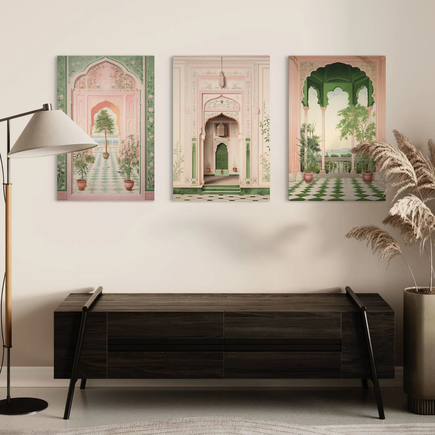 Pichwai Inspired Fort Palace Trio In Pastel Hues Set Of 3