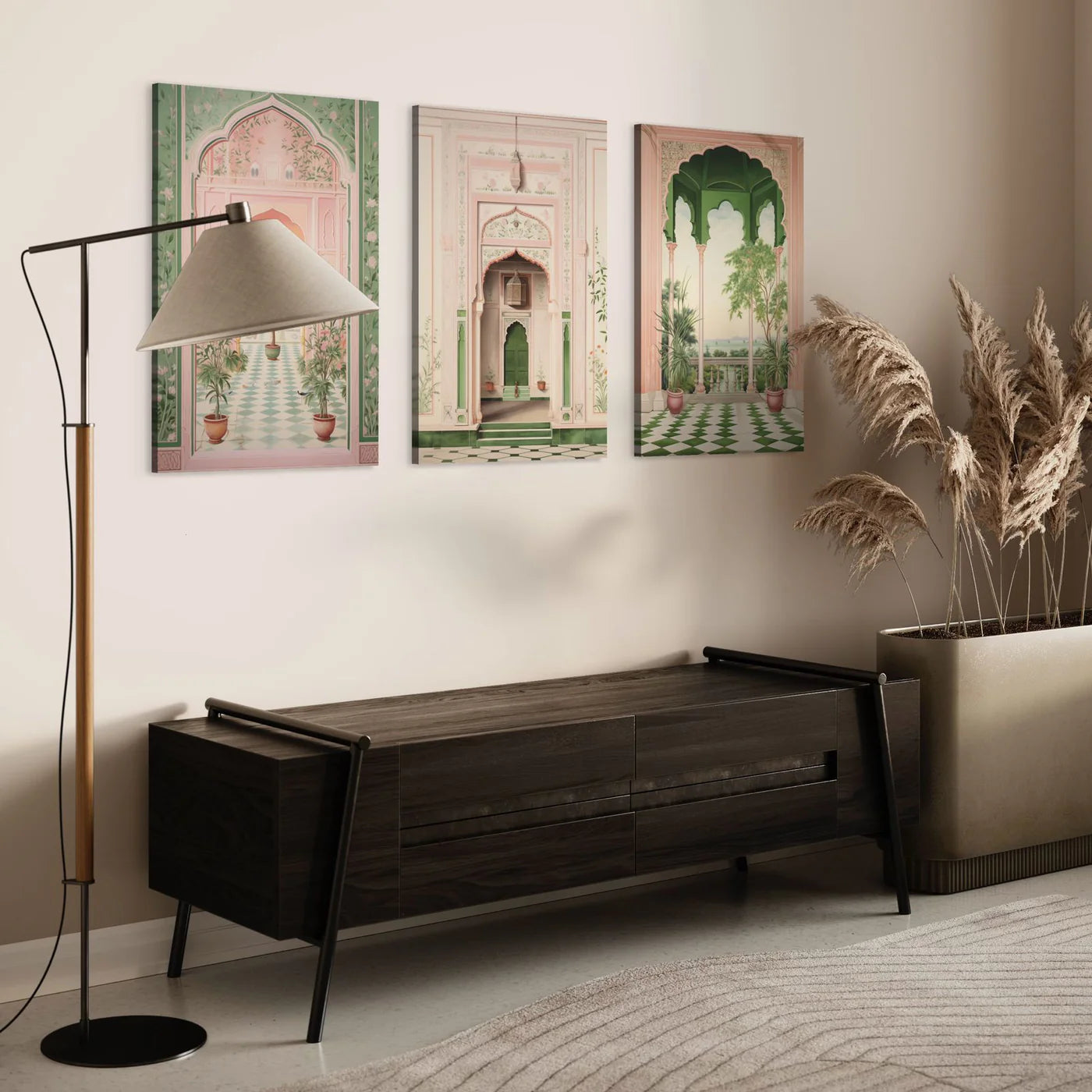 Pichwai Inspired Fort Palace Trio In Pastel Hues Set Of 3