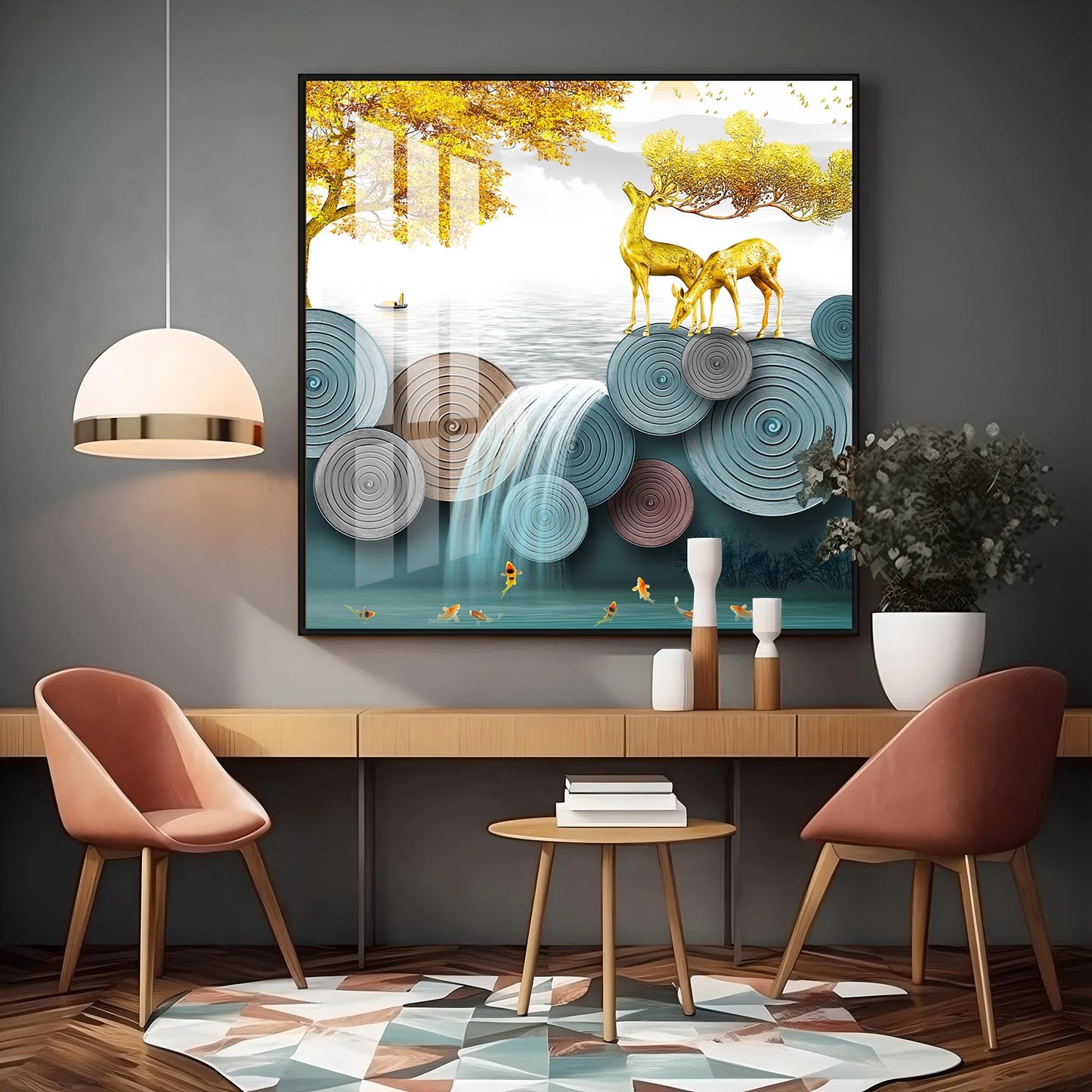 Peaceful River Side Luxury Crystal Square Wall Art