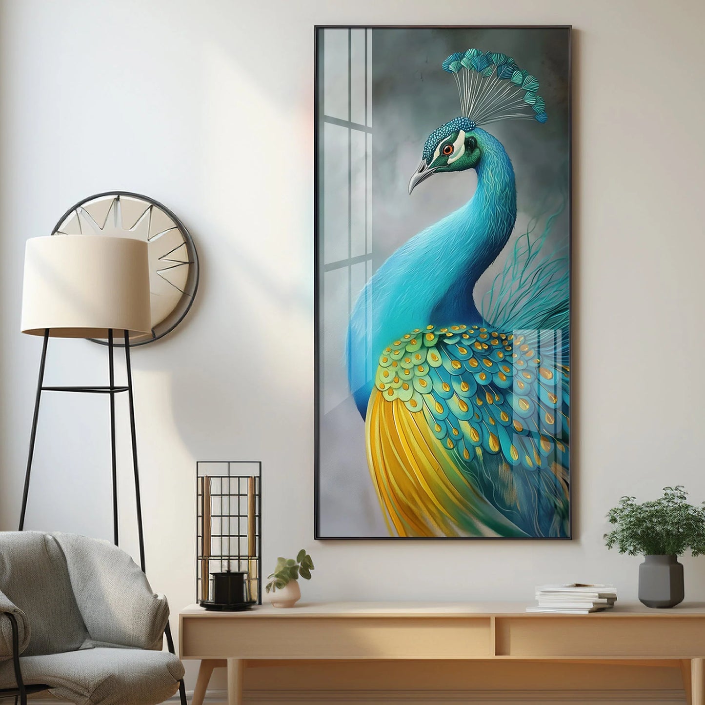 Peacock Panorama Luxury Crystal Vertical Wall Art