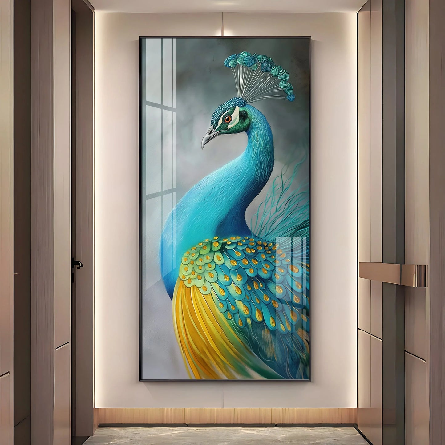 Peacock Panorama Premium Acrylic Vertical Wall Art