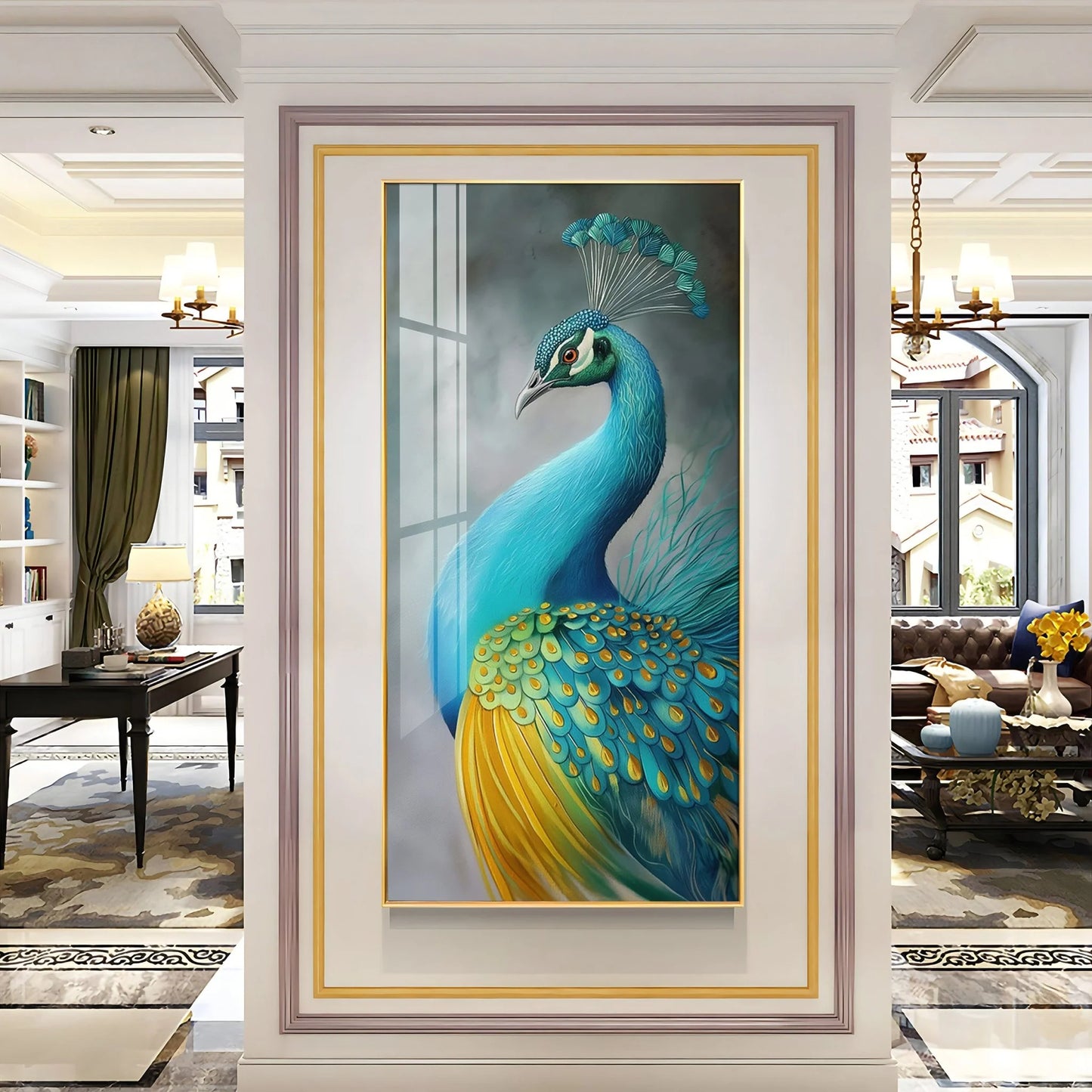 Peacock Panorama Premium Acrylic Vertical Wall Art