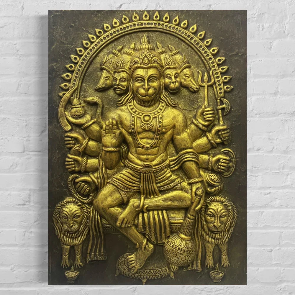 Panchmukhi Hanuman 3D Relief Mural Wall Art in 3 sizes