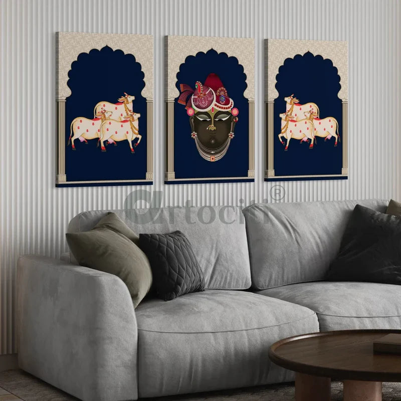 Pichwai Shrinath Ji Canvas Set with Cows and Elegance
