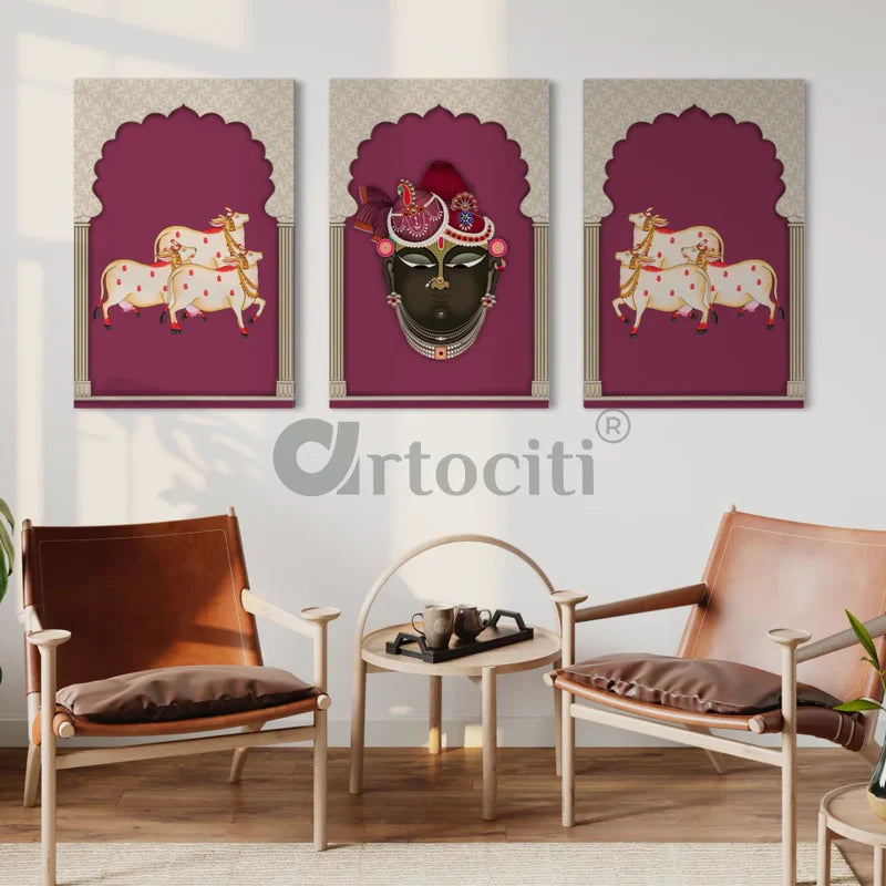 Pichwai Shrinath Ji Canvas Set with Cows and Elegance
