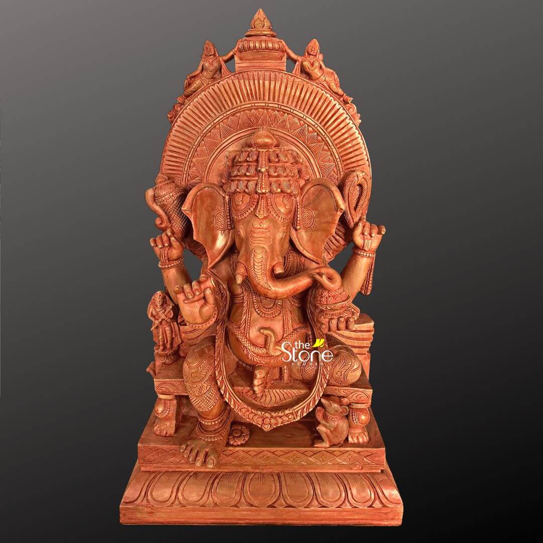 Pink Stone Sitting Ganesha Statue 2ft