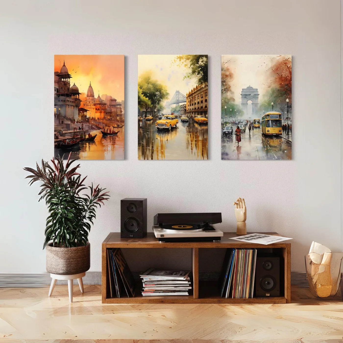 Iconic Indian Cities Canvas Set: Banaras, Kolkata, Delhi World Famous Cities