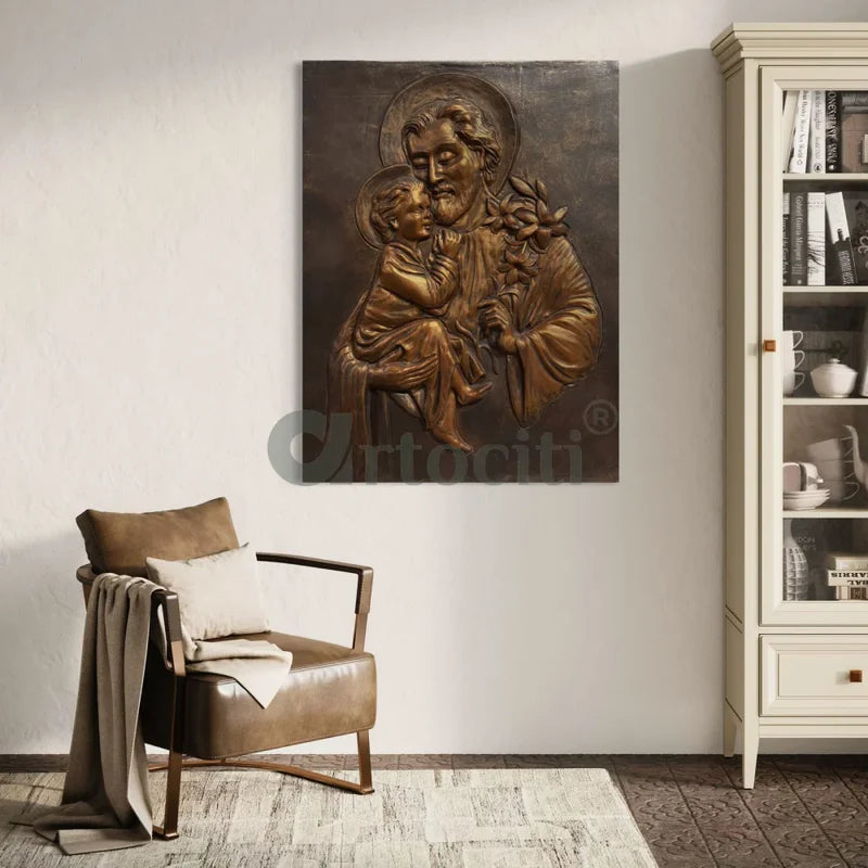 Saint Joseph with Baby Jesus 3D Relief Wall Art