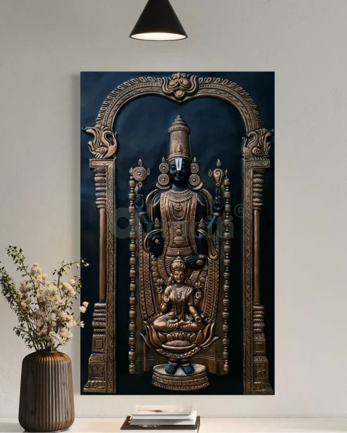 5x3 Feet Tirupati Balaji with Goddess Lakshmi 3D Wall Art Relief Mural