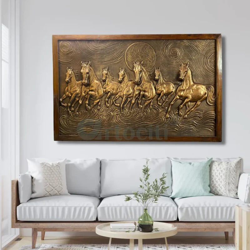 Right moving 5X3 feet 7 Horse 3D Relief Mural Wall Art