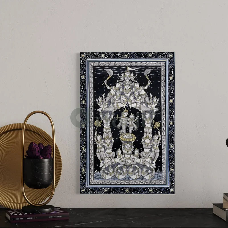 Radha Krishna Black & White Pattachitra Art Canvas Print