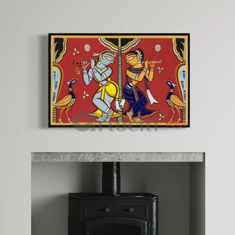 Radha Krishna by Jamini Roy Painting Canvas Giclee Print Kalighat Painting