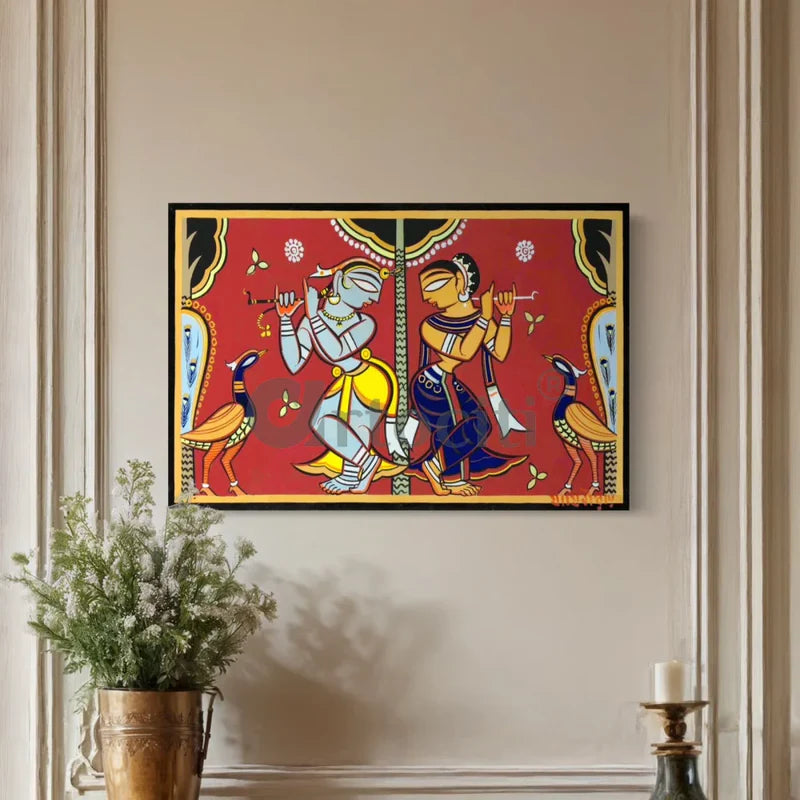Radha Krishna by Jamini Roy Painting Canvas Giclee Print Kalighat Painting