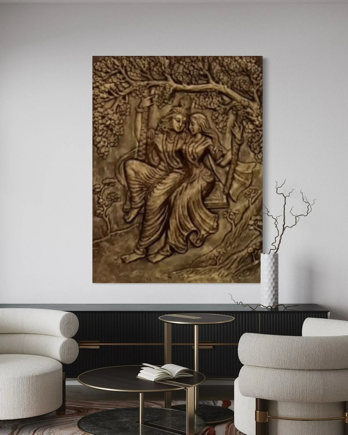 4X3 Feet Radha Krishna 3D Relief Mural Wall Art