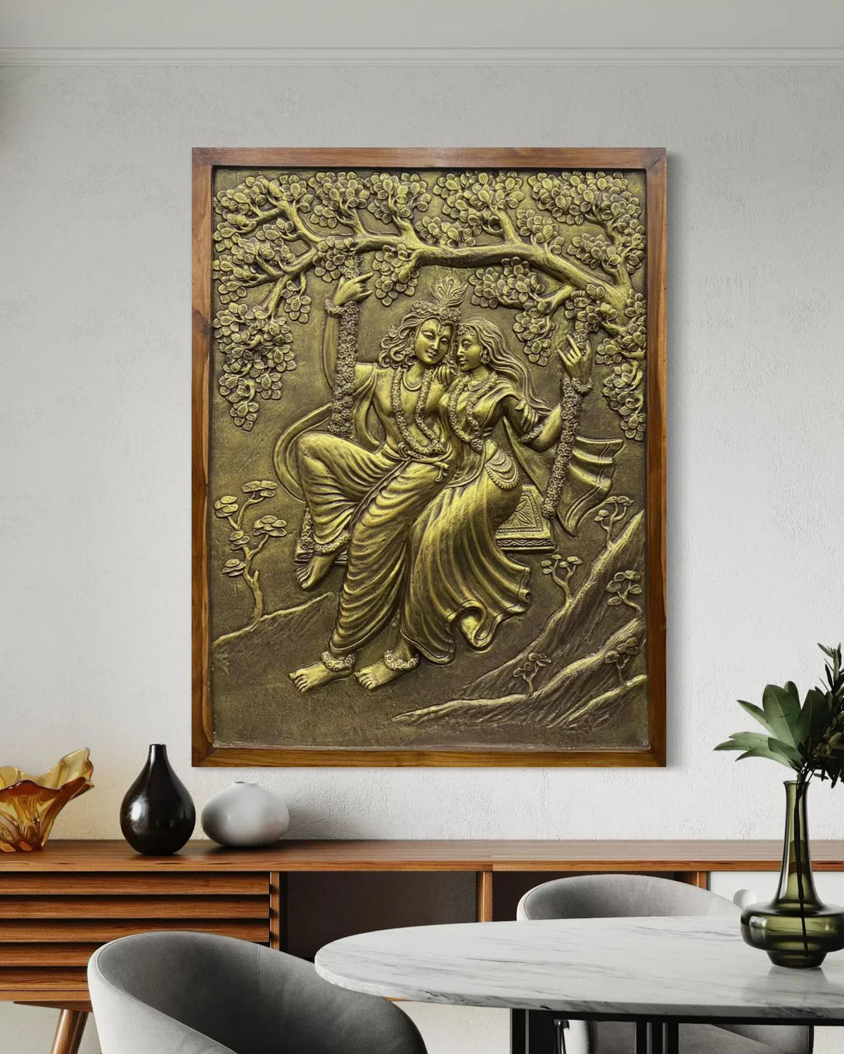 4X3 Feet Radha Krishna 3D Relief Mural Wall Art