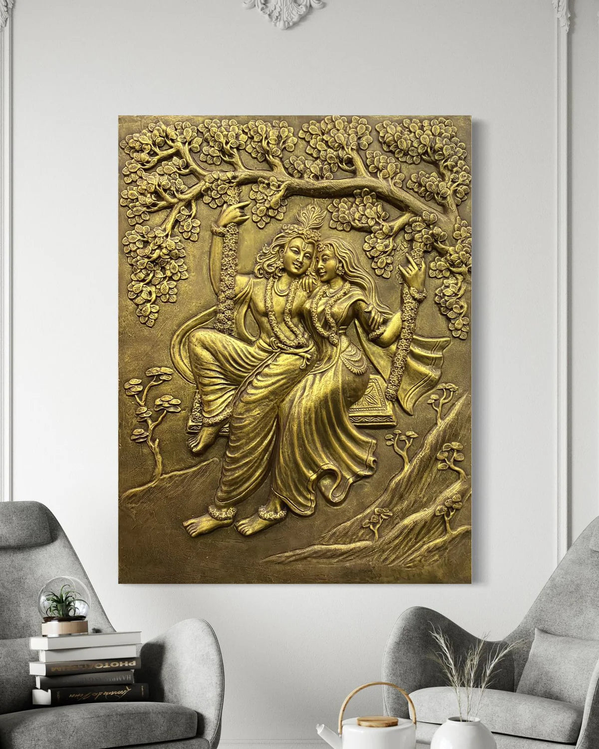 4X3 Feet Radha Krishna 3D Relief Mural Wall Art