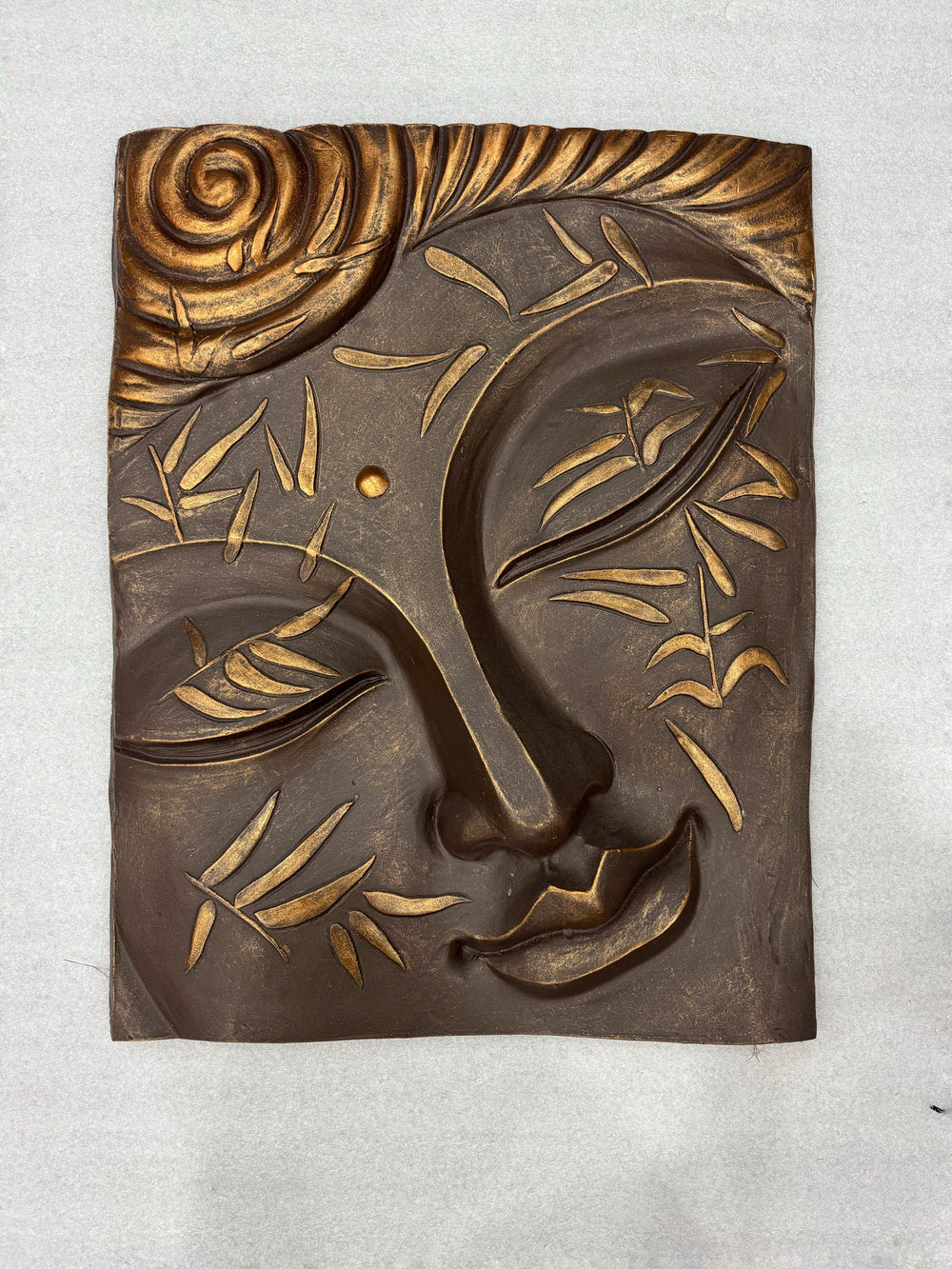 2x2.5 Feet 3D Bronze Buddha Face Relief Mural Wall Art