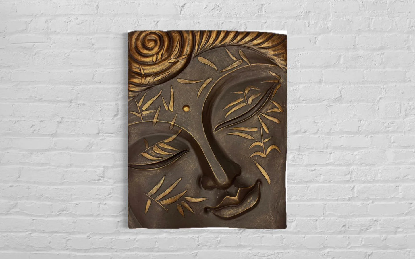 2x2.5 Feet 3D Bronze Buddha Face Relief Mural Wall Art