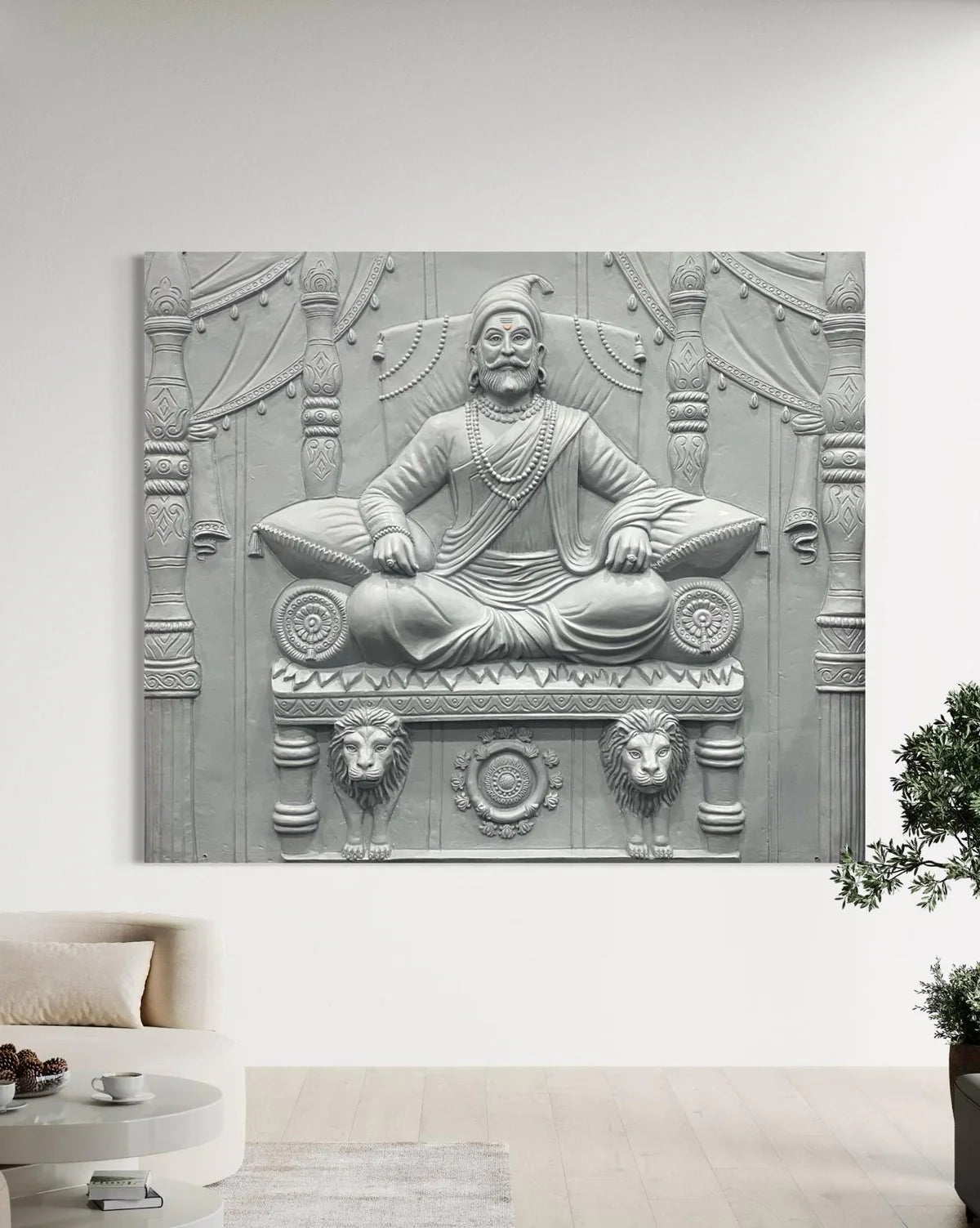 5.2X4.5 Feet Chattrapati Shivaji Maharaj 3D Relief Mural Wall Art