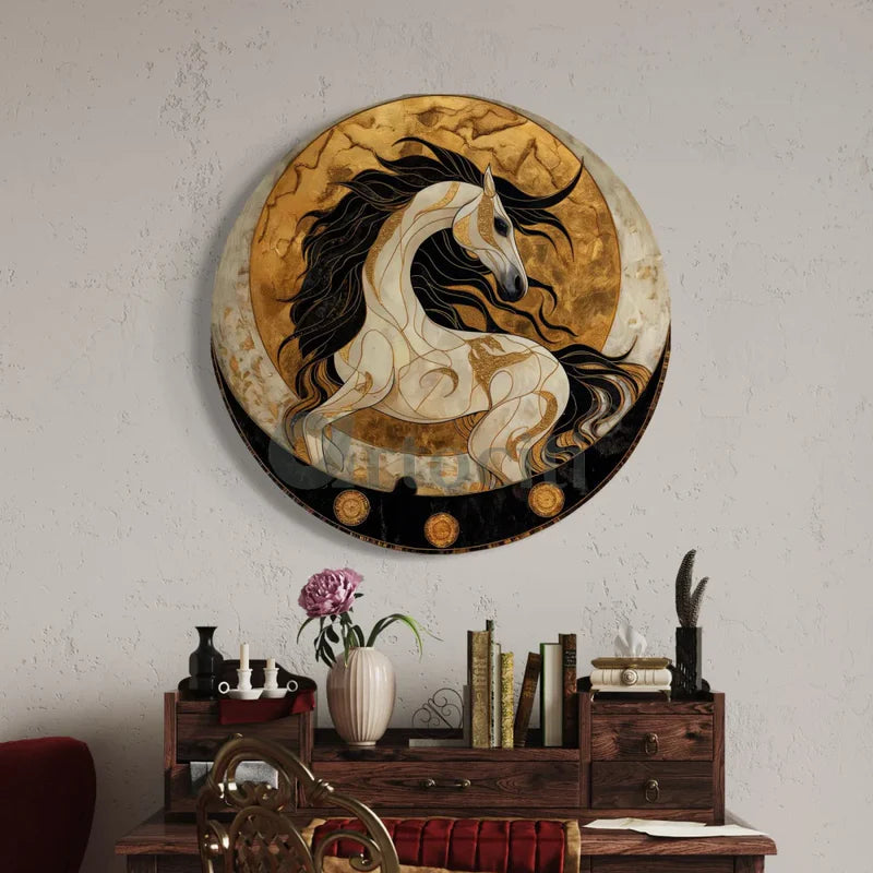 Round Dynamic Horse Canvas Giclee Print Round Canvas Wall Art