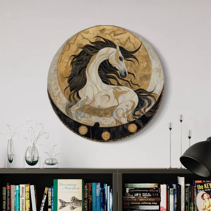 Round Dynamic Horse Canvas Giclee Print Round Canvas Wall Art