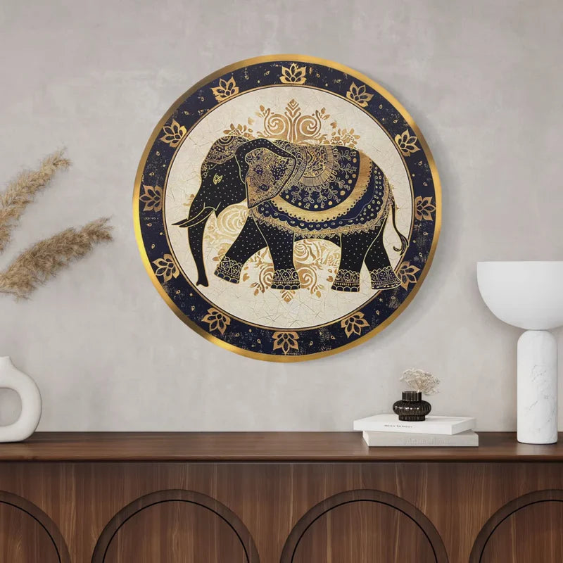 Round Elephant Canvas Giclee Print Round Canvas Wall Art