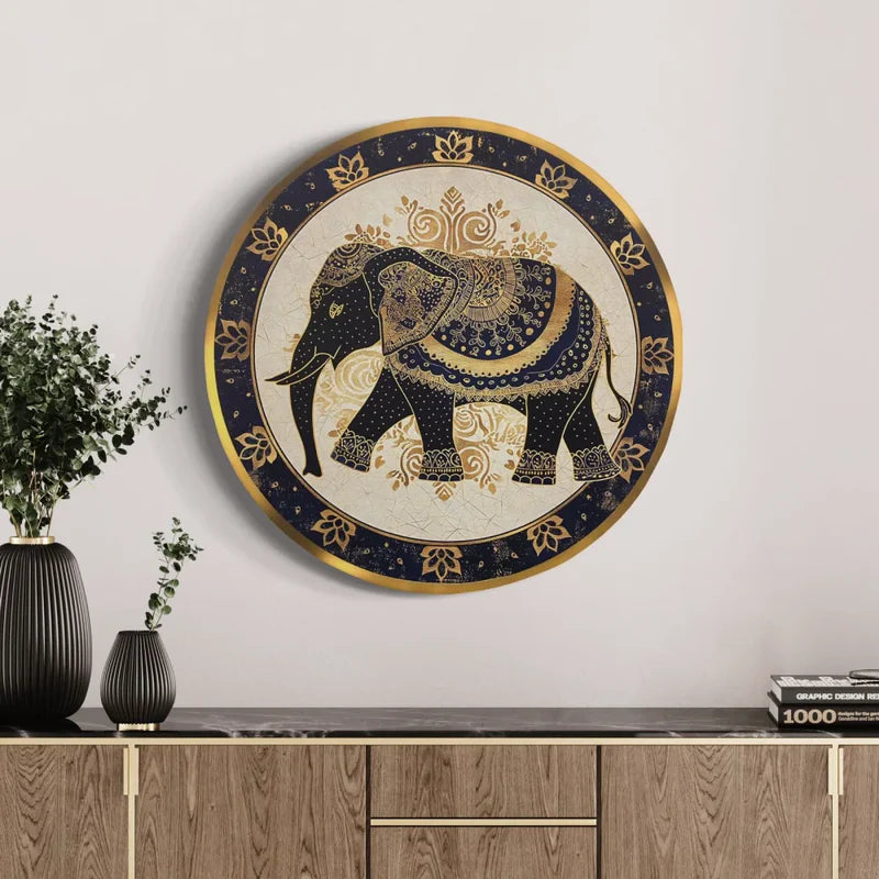 Round Elephant Canvas Giclee Print Round Canvas Wall Art