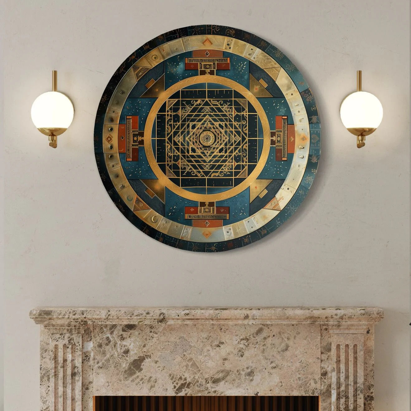 Round Shri Yantra Canvas Giclee Print: A Spiritual Masterpiece Round Canvas Wall Art