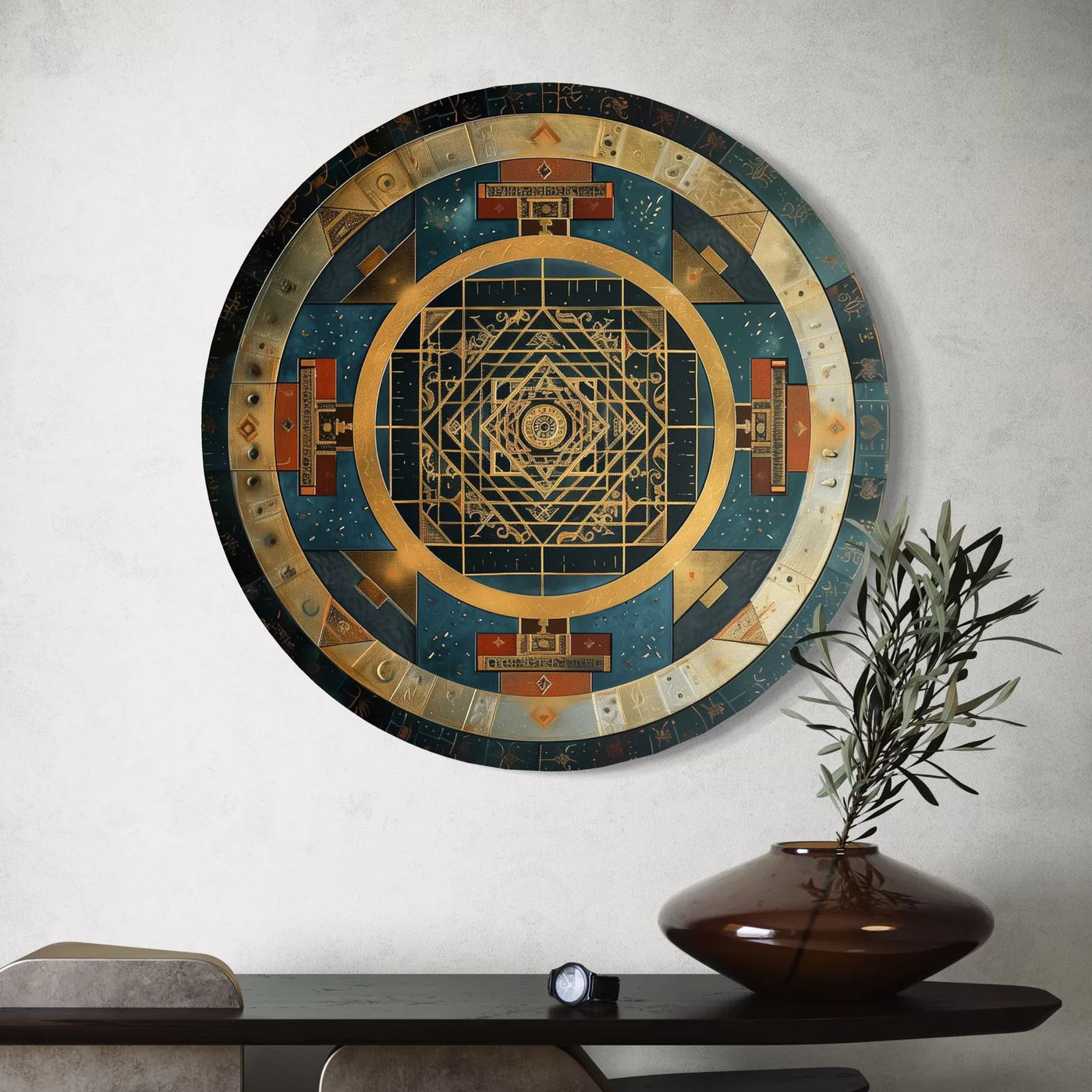Round Shri Yantra Canvas Giclee Print: A Spiritual Masterpiece Round Canvas Wall Art