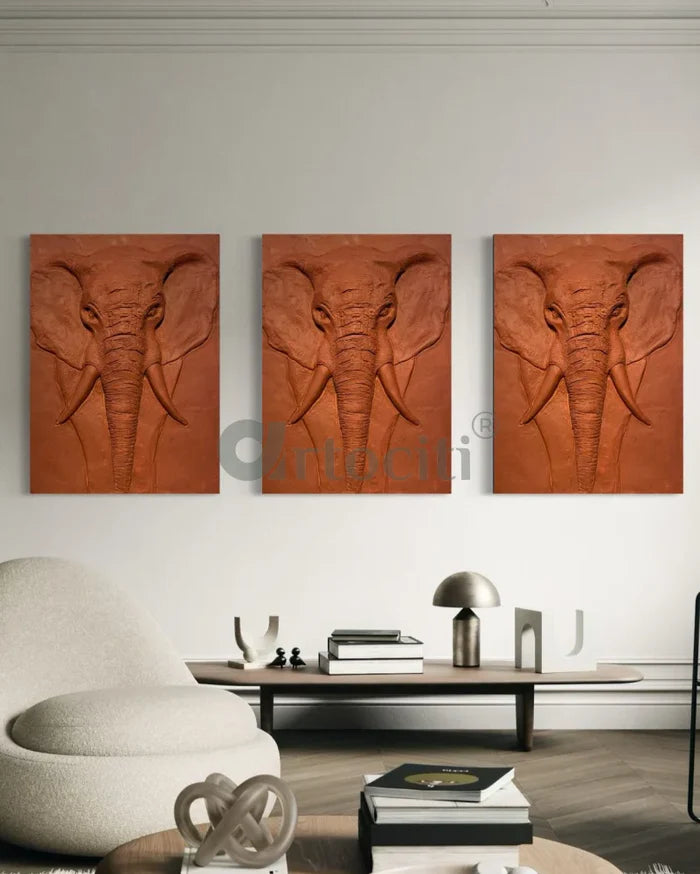 2X1.5 Feet Elephant Face 3D Relief Mural Wall Art | Abstract Nature wall art