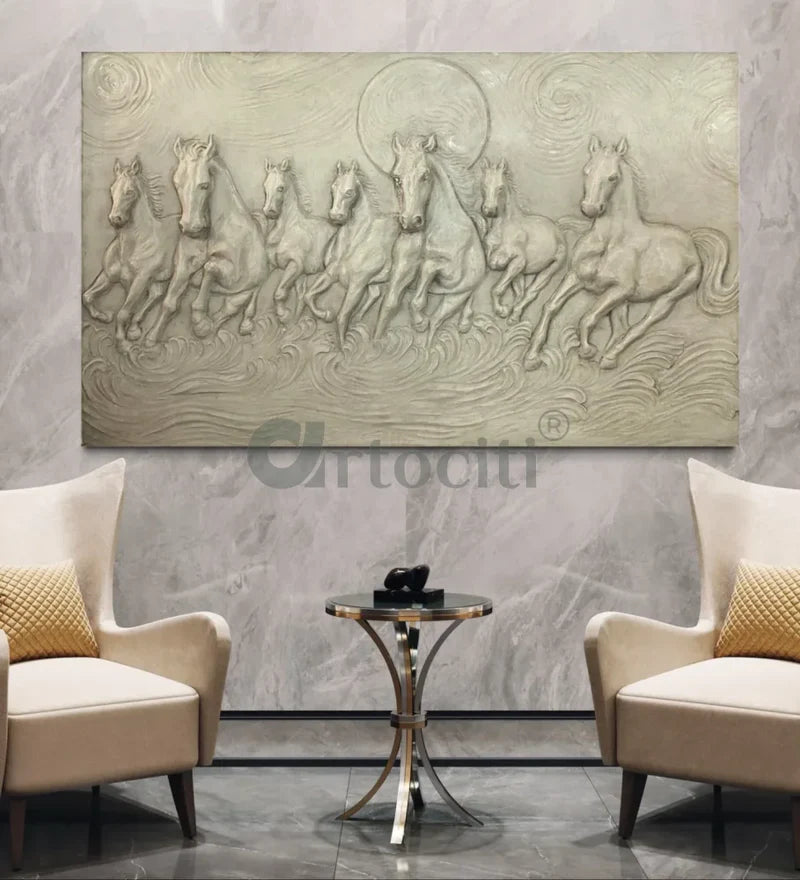 Right moving 5X3 feet 7 Horse 3D Relief Mural Wall Art