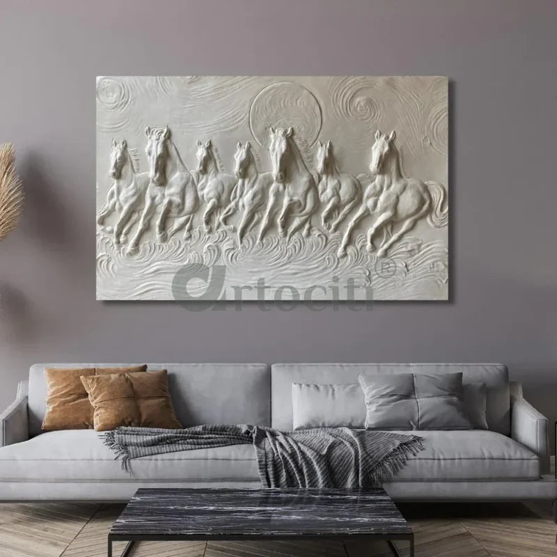 Right moving 5X3 feet 7 Horse 3D Relief Mural Wall Art