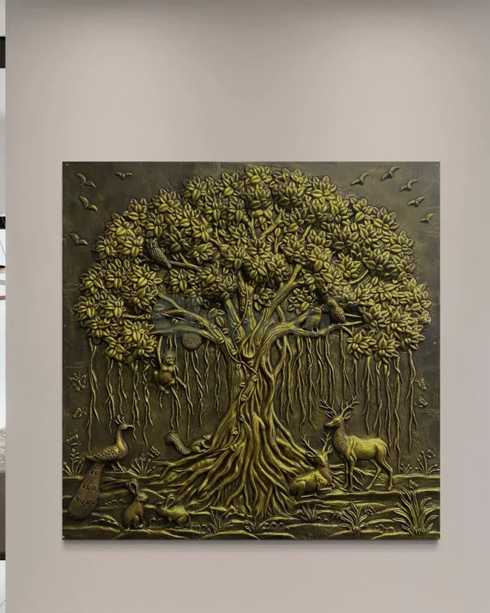 5X5 Feet Sacred Banyan Tree of Life 3D Nature Relief Murals Wall Art