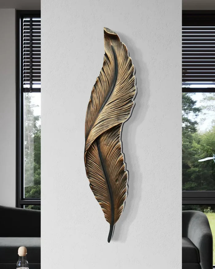 2 Feet Feather 3D Abstract Relief Mural Wall Art | LED Light Installed