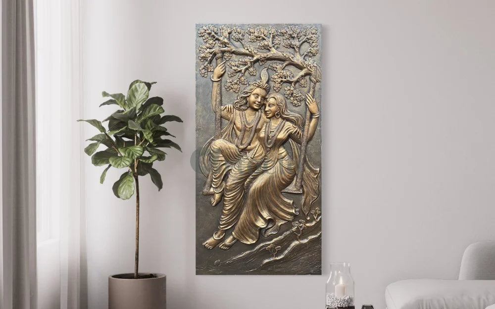 6x3 Feet Radha Krishna 3D Relief Mural Wall Art