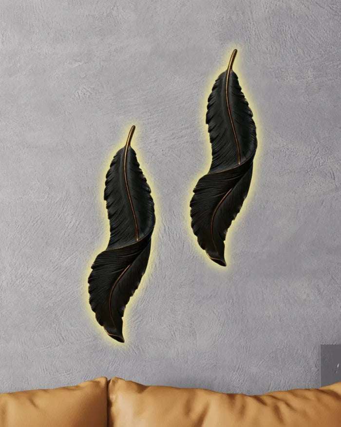 2 Feet Feather 3D Abstract Relief Mural Wall Art | LED Light Installed