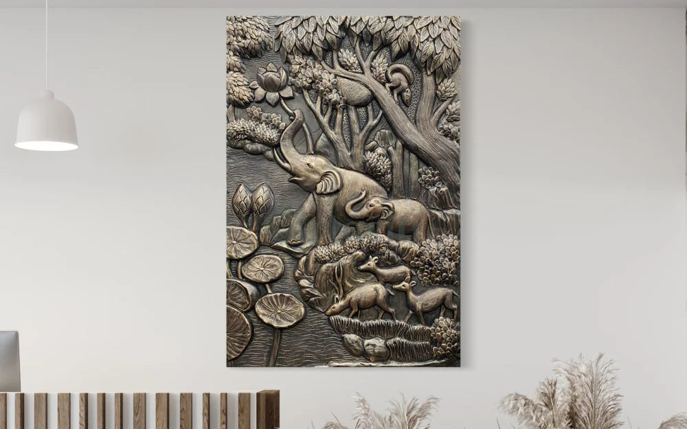 Nature inspired 3D Relief Mural Set - Elephant, Deer, Trees