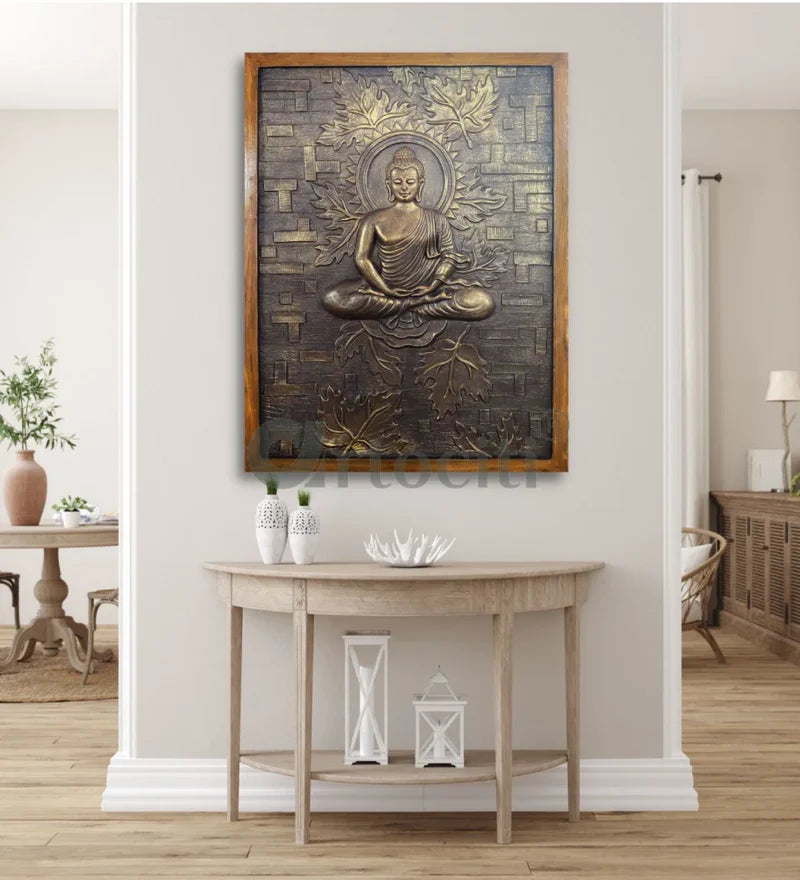Meditating Buddha on Lotus 3D Relief Mural Wall Art