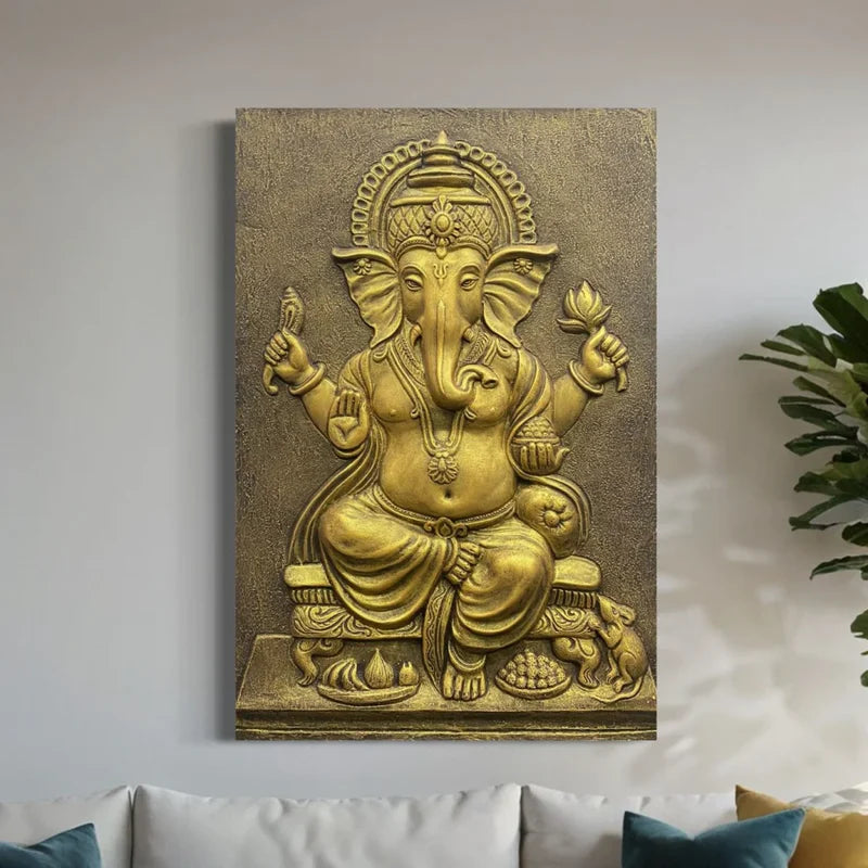 3x2 feet Sitting Ganesha 3D Relief Mural Wall Art