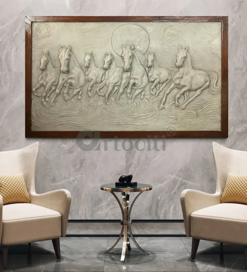 Right moving 5X3 feet 7 Horse 3D Relief Mural Wall Art