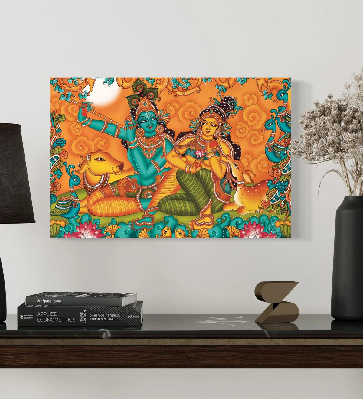 Melodic Serenity Kerala Mural Radha Krishna Bansuri Canvas Painting