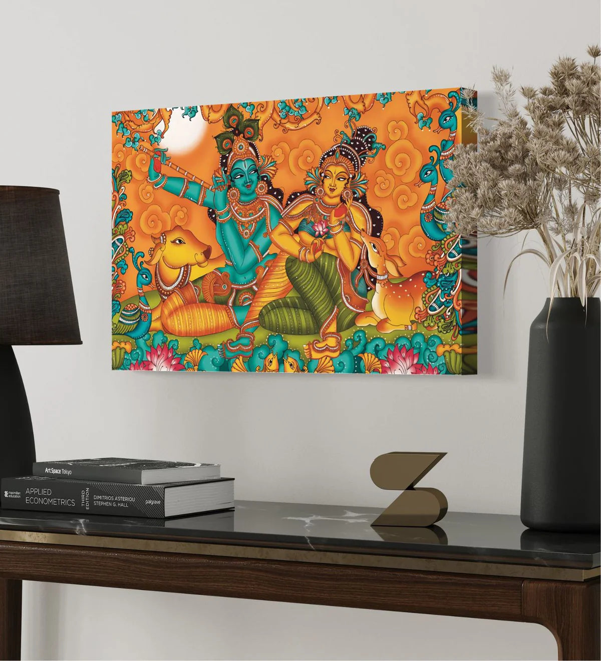 Melodic Serenity Kerala Mural Radha Krishna Bansuri Canvas Painting