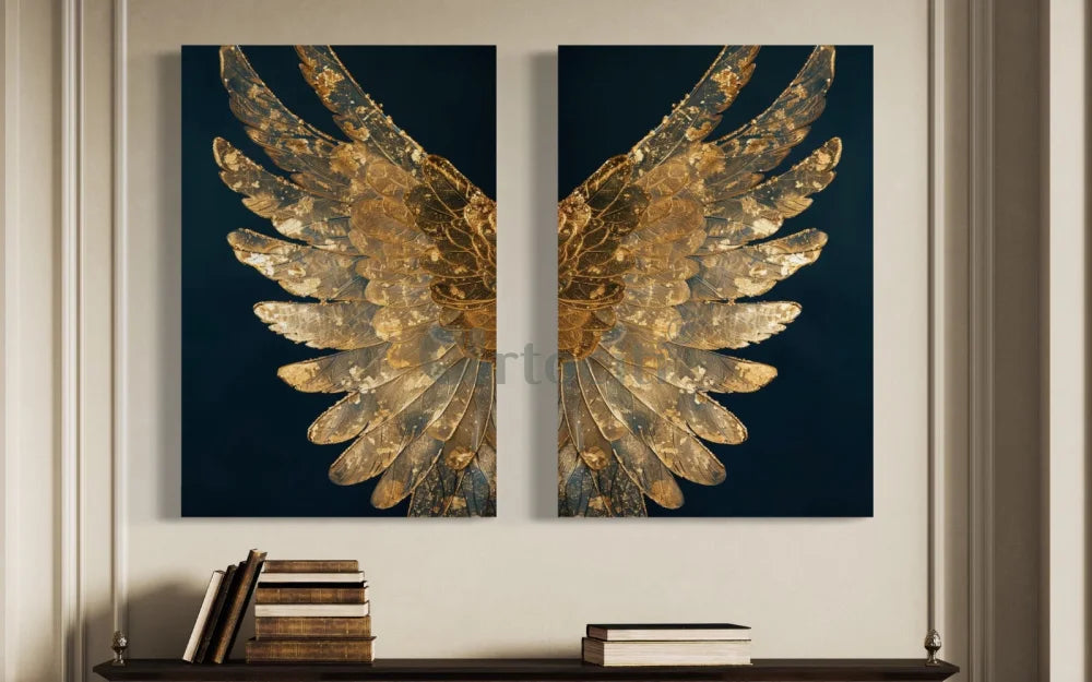 Set of 2 Modern Abstract Golden Angel Wings Canvas Prints Modern Canvas Painting