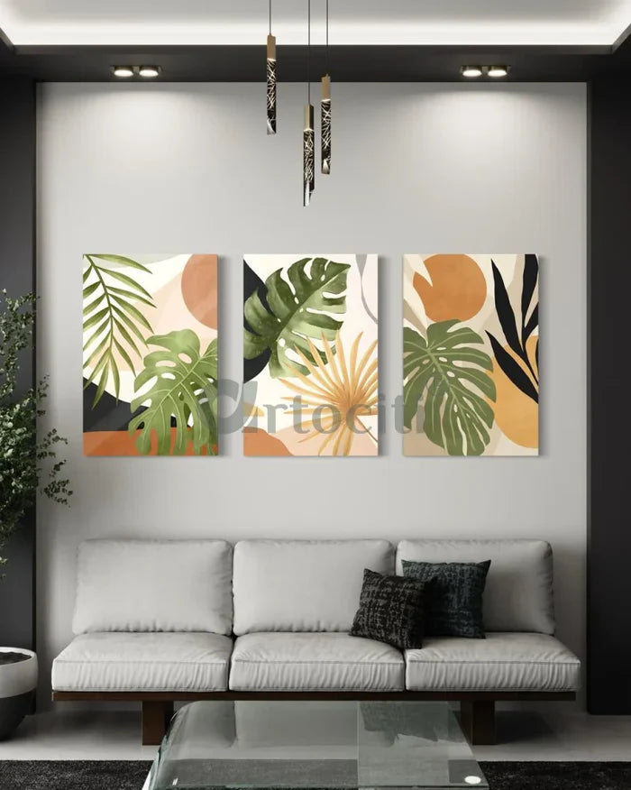 Set of 3 Boho Chic Botanical Canvas Prints - Nature-Inspired Wall Art