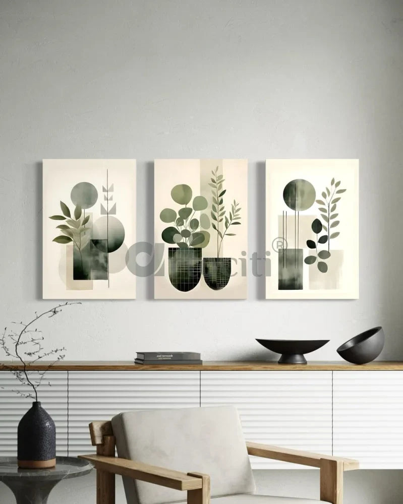Set of 3 Minimalist Geometric Floral Boho Chic Canvas Print