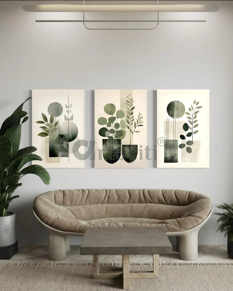 Set of 3 Minimalist Geometric Floral Boho Chic Canvas Print