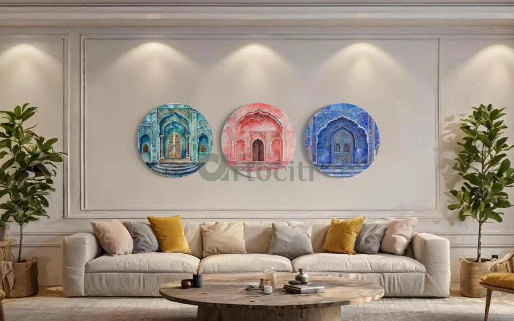Set of 3 Round Royal Door Painting Rajasthani Art Famous Canvas Painting
