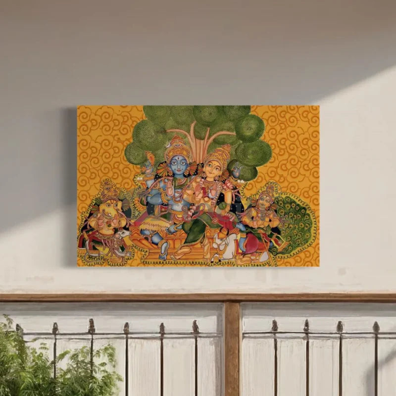 Shiva Parvati Parivar Kerala Mural Art Canvas Giclee Print