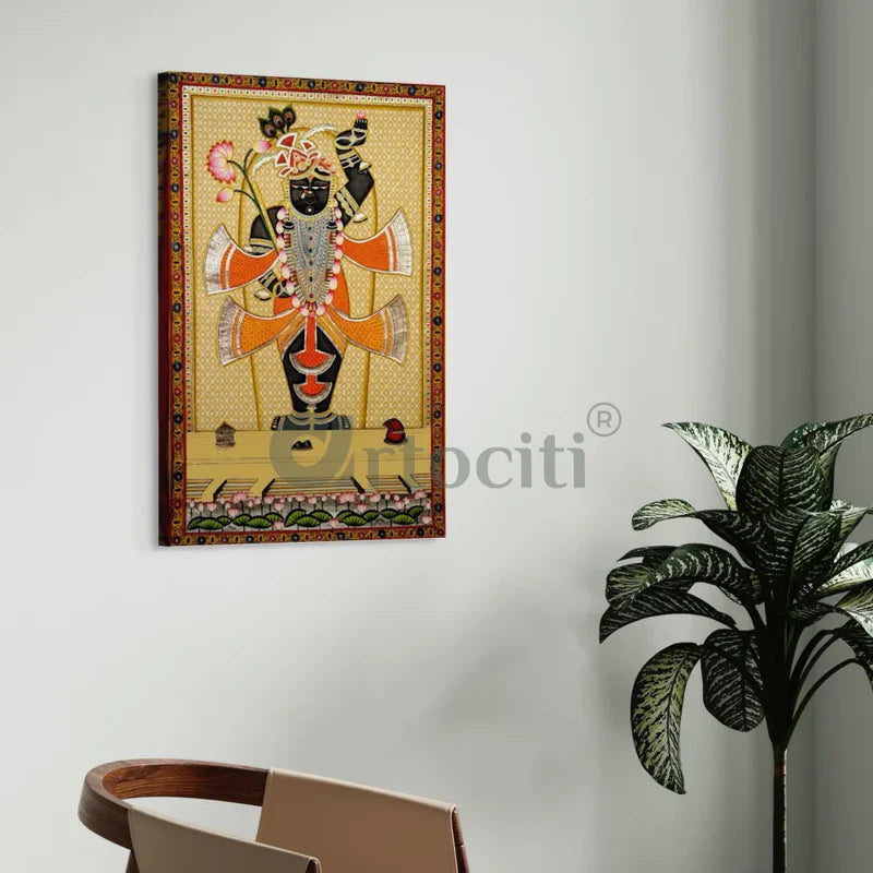 Shreenath Ji Pichwai: Yellow Lotus Bliss Canvas Print